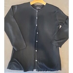 Tommy Hilfiger Cardigan Womens Large Black 100% Silk Sweater Y2K Logo Buttons